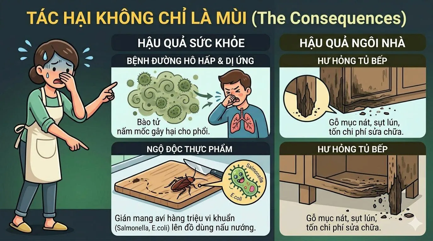 Mùi hôi nhà bếp - Gián bếp